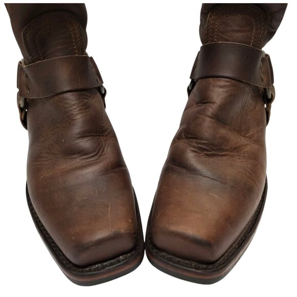 FRYE 8R Harness Short Boot Brown Oiled Leather Western Cowgirl Moto Engineer - Picture 4 of 10